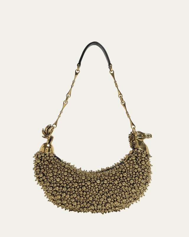 Horse Chain Strap Shoulder Bag in Beaded Lambskin Suede